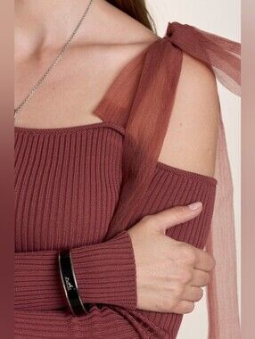 Zara Rust Ribbon Ribbed Top